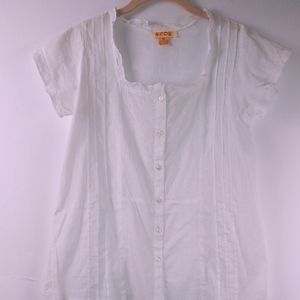 Meow White Button Front Top w/ Eyelet Inset - Sz M